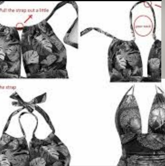 B2Prity one piece monokini halter tummy control swimsuit - XL - black floral - Picture 11 of 11